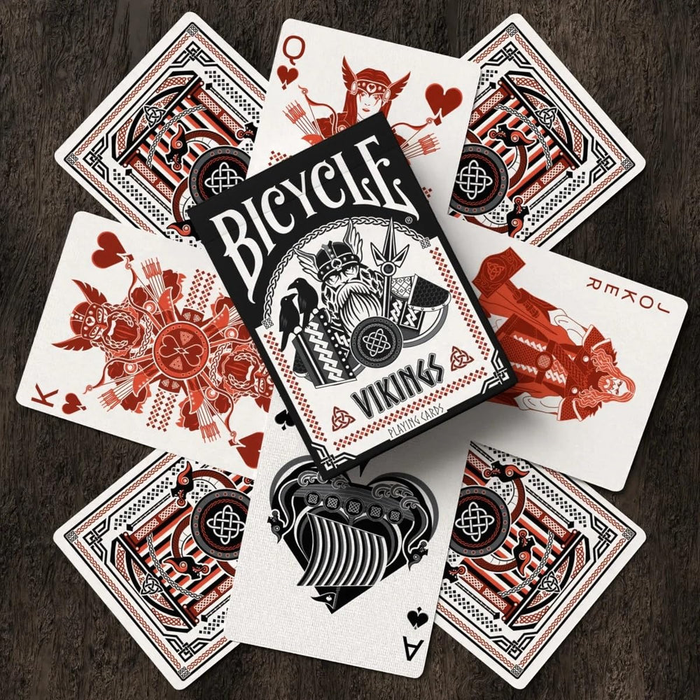 Bicycle Vikings deck card back design highlights unique Norse art.