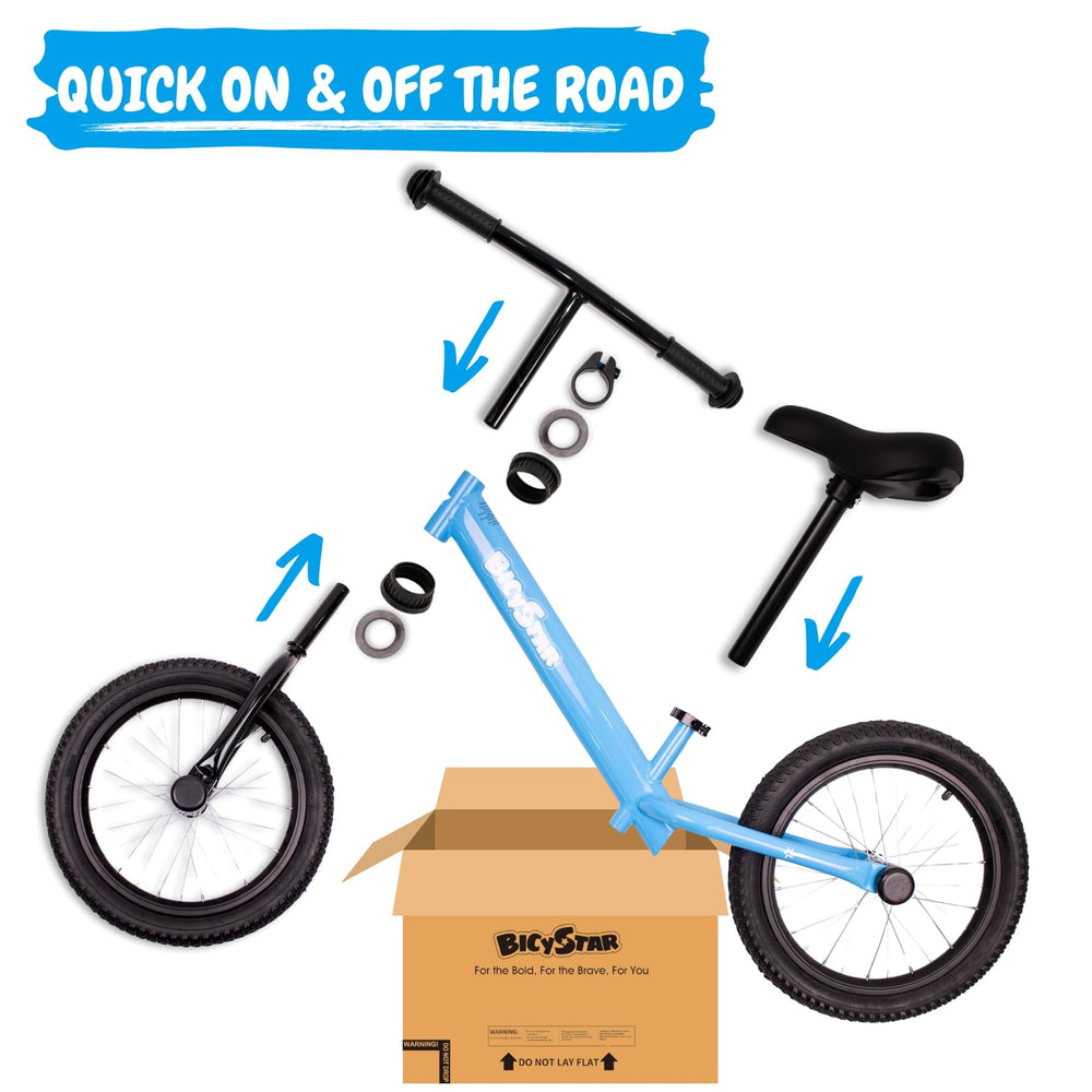 Bicystar 16-inch balance bike with air tires for solid traction on surfaces