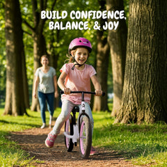 Bicystar balance bike wide tires give confident traction on trails.