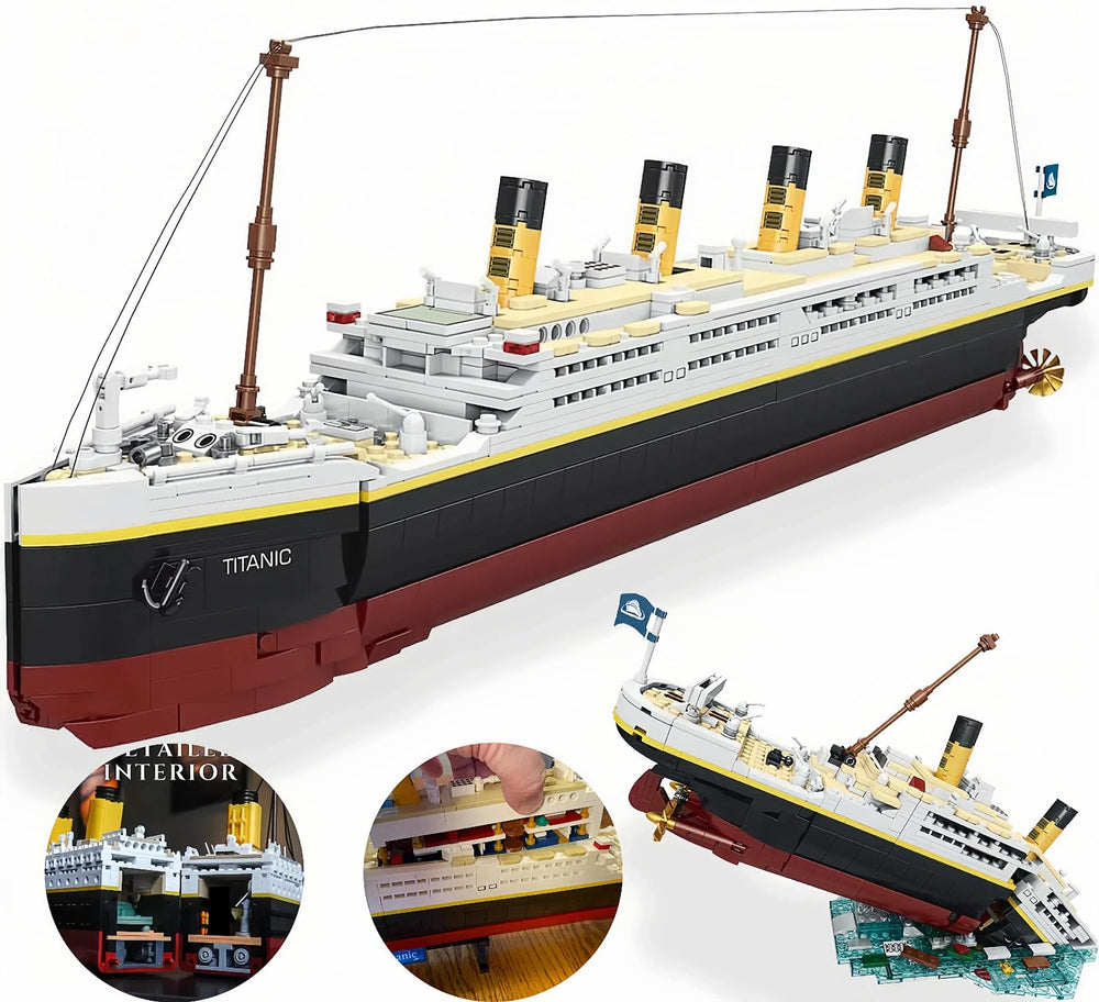 BIDIUTOY Titanic model kit assembly stage with detailed blocks for hands-on STEM learning