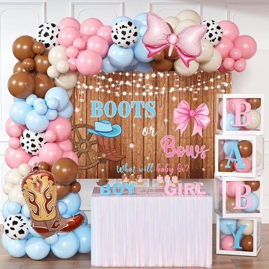BIENAN Boots or Bows backdrop for a western gender reveal photo moment.
