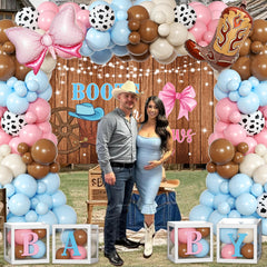 BIENAN pink bow foil balloon accents the reveal moment.