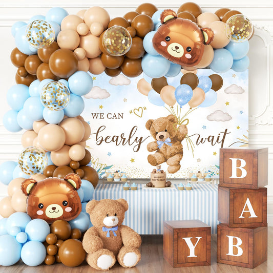 bienan teddy bear baby shower backdrop creates a warm rustic photo setting.