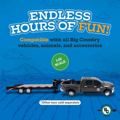Play scene featuring the Big Country Toys flatbed trailer in action