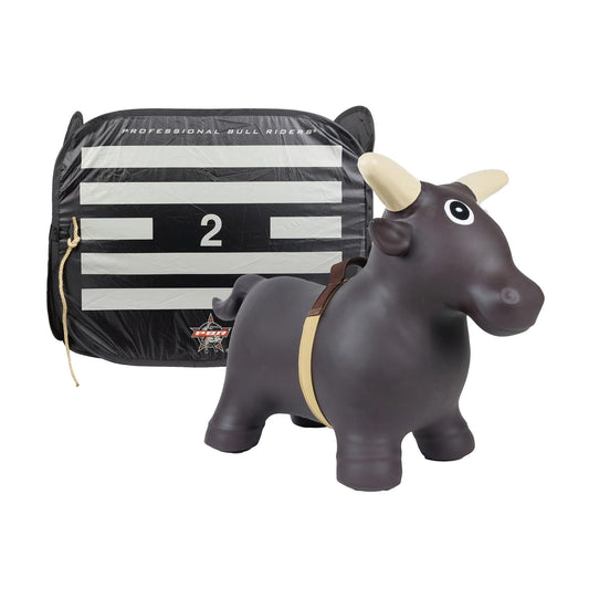 Big Country Toys Lil’ Bucker Bull front view with realistic head for authentic rodeo play.