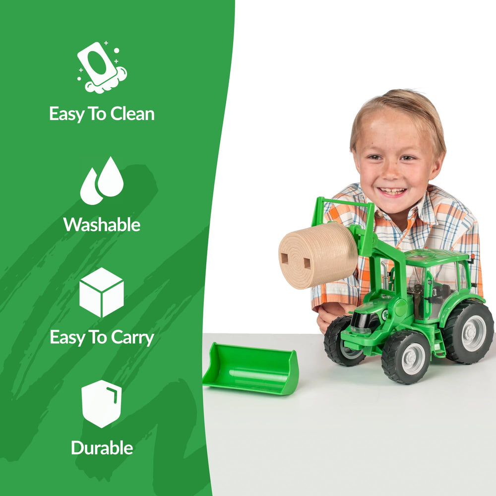 Big Country Toys tractor implements with hay bale for interactive farm setups