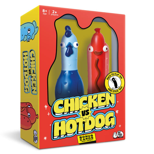 Big Potato Chicken vs Hotdog game packaging shows vibrant components for lively family nights.