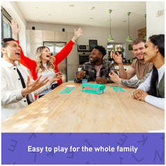 Family game scene captures friends laughing as links are discovered.