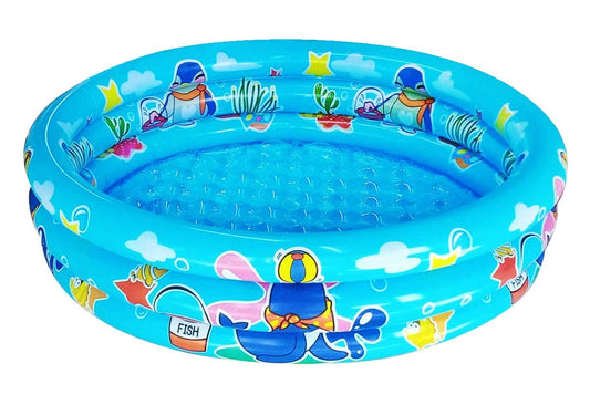 Big Summer 3 Rings Kiddie Pool blue exterior view, spacious 48-inch pool for toddlers' summer fun.