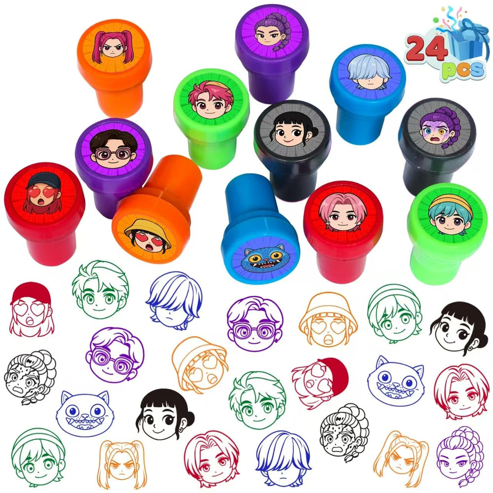 Bigirl Demon Hunters stampers pack with 12 designs for vibrant party favors.