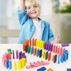 BigOtters wooden domino building blocks in use during family game time.