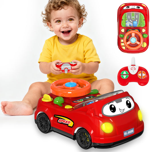 BIGRANK 2-in-1 RC Car steering wheel helps toddlers explore steering concepts during play.