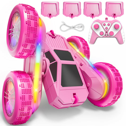 BIGRANK RC stunt car with LED shell for dazzling night spins.