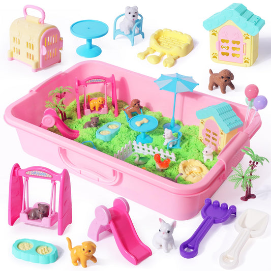Billeeit Pet Sensory Bin with sand and figures for imaginative pet care play