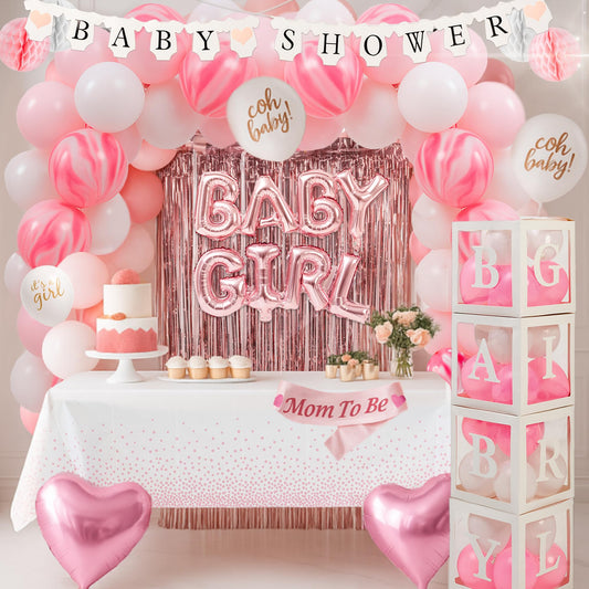 BIMASO pink baby shower arch creates a stunning photo backdrop