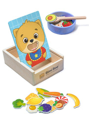 Bimi Boo wooden feeding toy with spoon and bowl for toddlers' fine motor practice