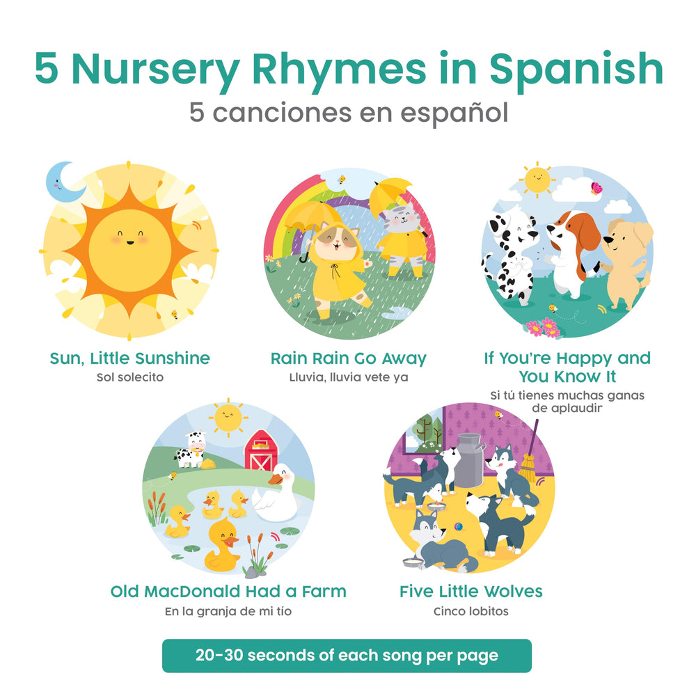 Binibi bilingual lyrics page showing English and Spanish text for practice.