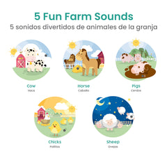 Binibi La Granja horse page plays audio cues to practice animal names in two languages.