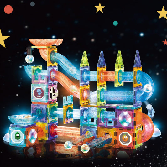 BINZKBB magnetic tiles with LED marble run lights up creative play