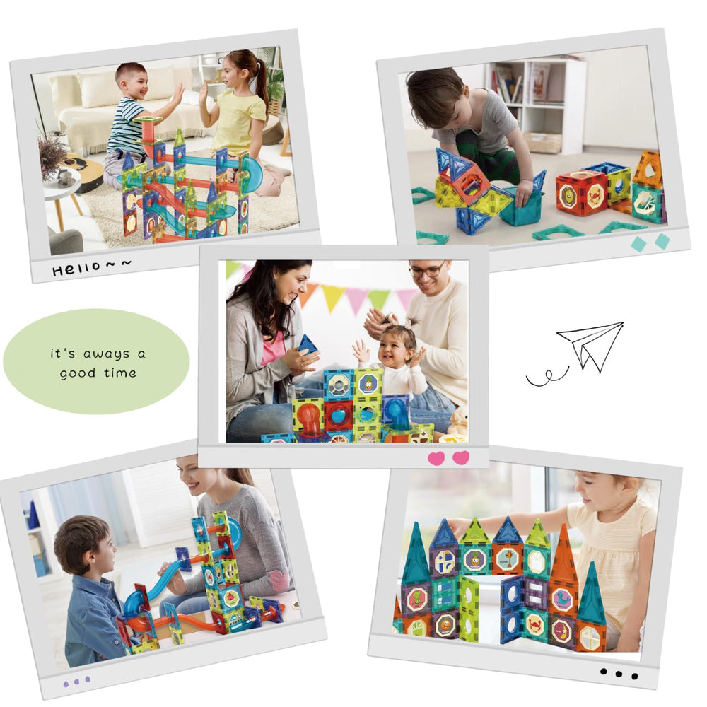 BINZKBB magnetic tiles feature safe rounded edges for tiny hands