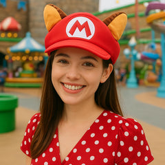 Bioworld Super Mario raccoon hat worn for photo-ready cosplay.