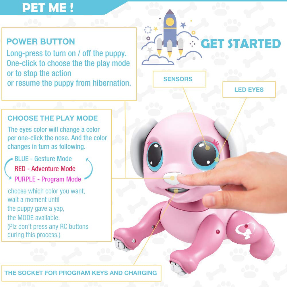 BIRANCO pink robotic puppy supports versatile play with toddlers.