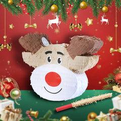Birchio Christmas Reindeer Pinata close-up showing durable cardboard and festive crepe paper.