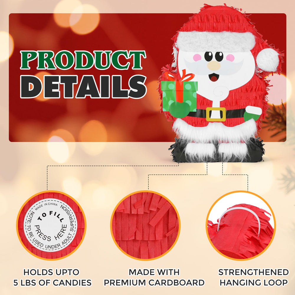 Birchio Christmas Santa Pinata filling port demonstrates easy stuffing up to five pounds