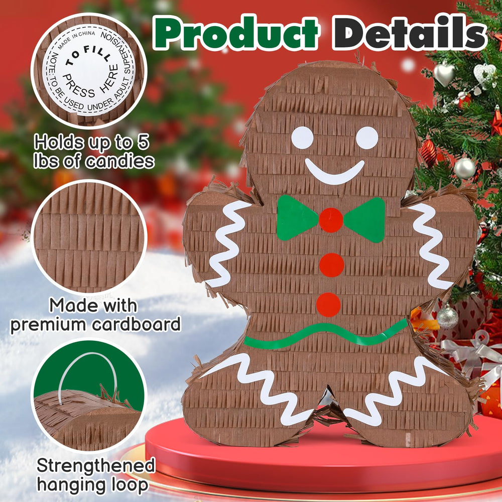 Birchio Gingerbread Man Pinata crepe-paper detail on festive surface