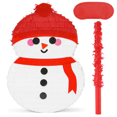 Birchio snowman pinata front view, a festive centerpiece that hides treats for kids.