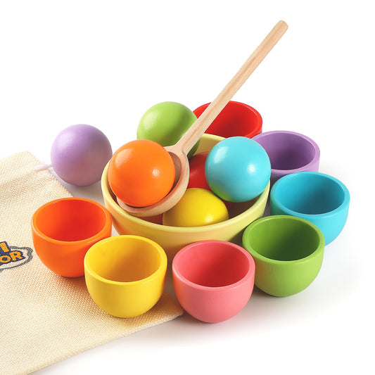 Biticolor Montessori color cups and rainbow balls for toddlers