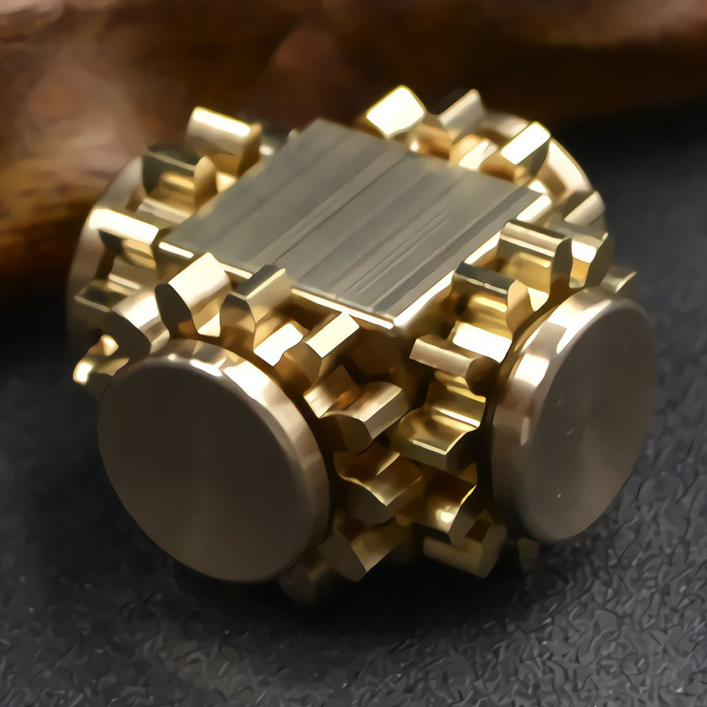 Bitopbi Pure Brass Fidget Cube in-hand demonstrates discreet, portable use