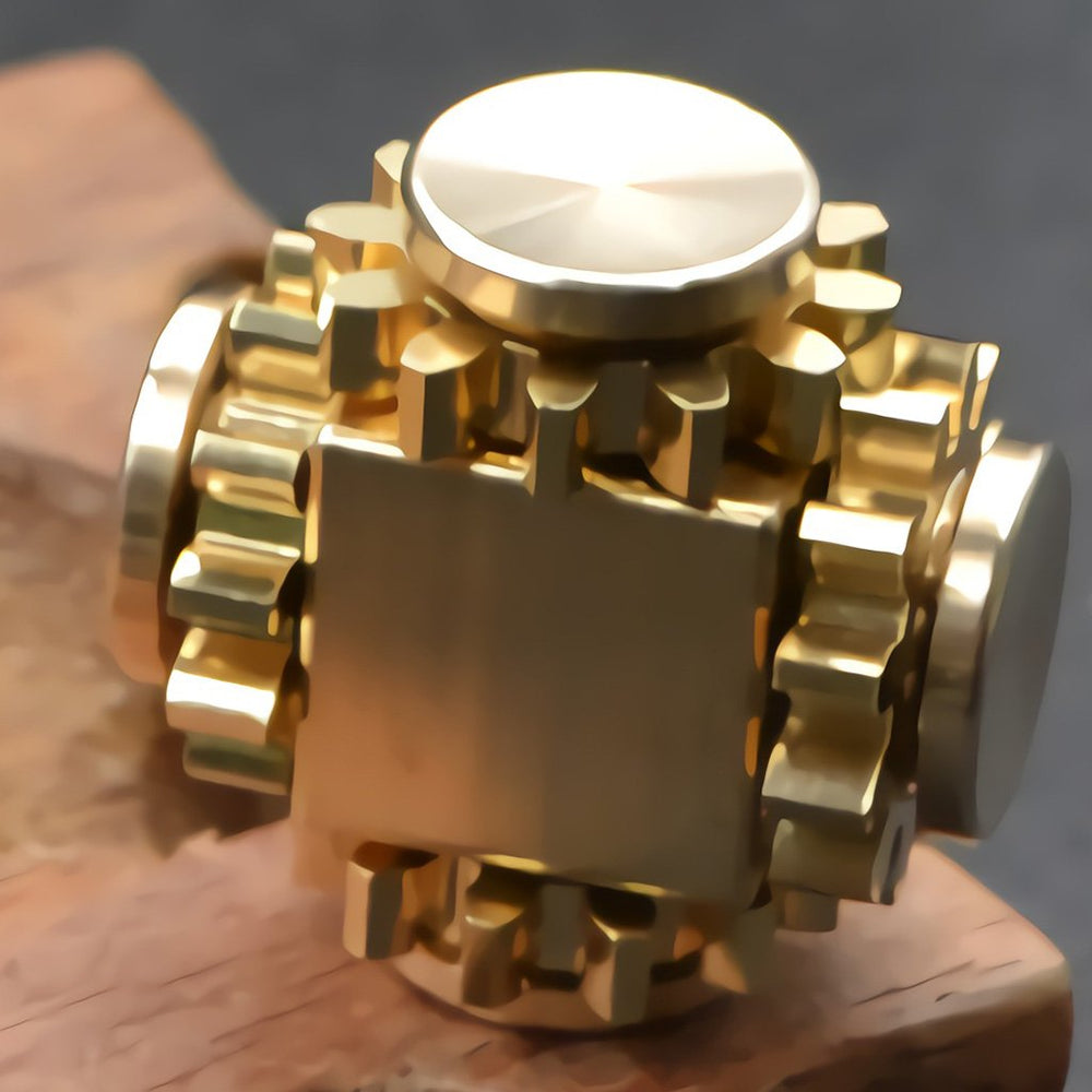 Bitopbi Pure Brass Fidget Cube patina close-up shows aging brass finish