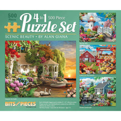 Bits and Pieces 4-in-1 puzzle set with Alan Giana artwork for relaxing family nights.