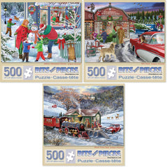 Bits and Pieces Home for the Holidays puzzle close-up shows intricate artwork for cozy evenings