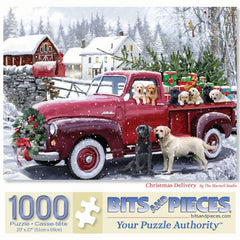 Bits and Pieces red truck presents dogs puzzle ideal for cozy family evenings