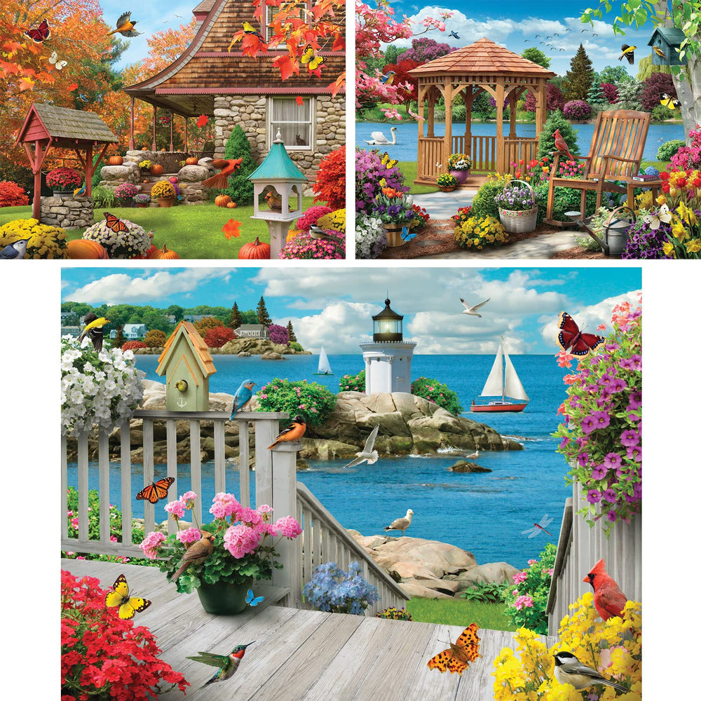 Bits and Pieces Seacost Serenity puzzle, tranquil coastal imagery for mindful relaxation.