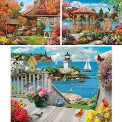 Bits and Pieces Seacost Serenity puzzle, tranquil coastal imagery for mindful relaxation.