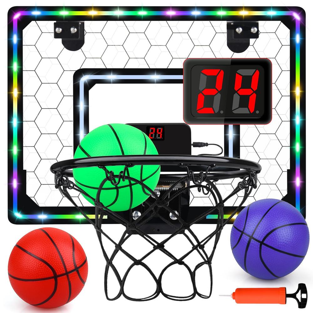 Biulotter basketball hoop with LED scoreboard over the door for kids' energetic play.