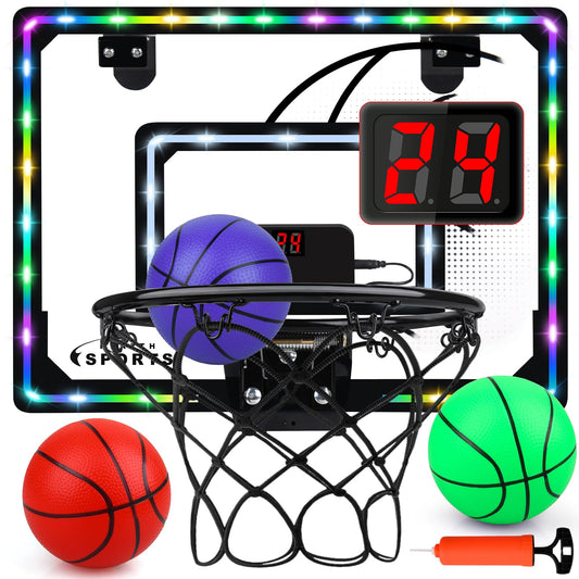 Biulotter over-the-door hoop with LED lights enhances indoor play for kids