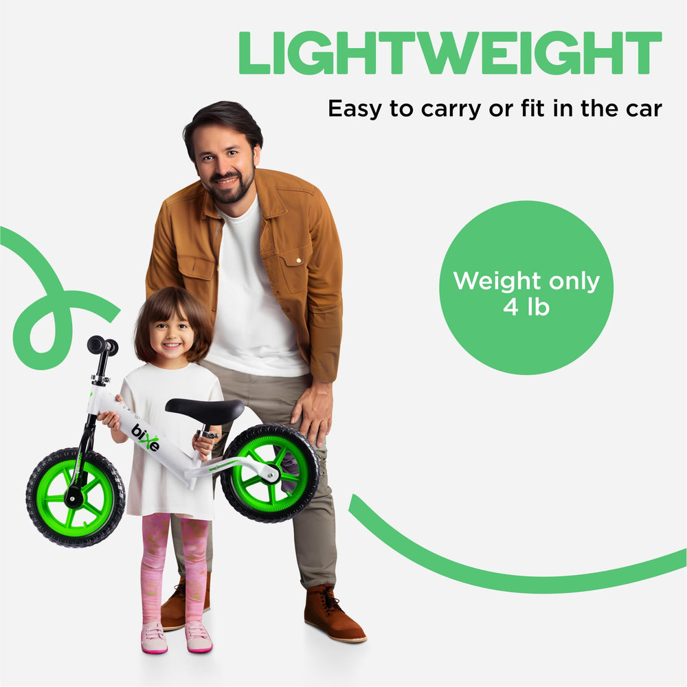 Bixe aluminum balance bike green child using ride shows safe learning