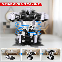 Blackma transform robot car with LED lights for nighttime play appeal.
