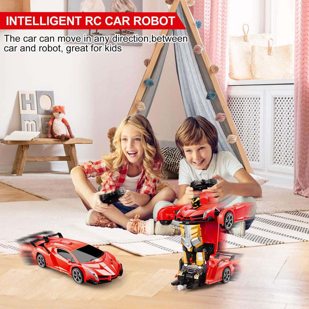 Blackma RC car transforming into a robot with smooth motion.