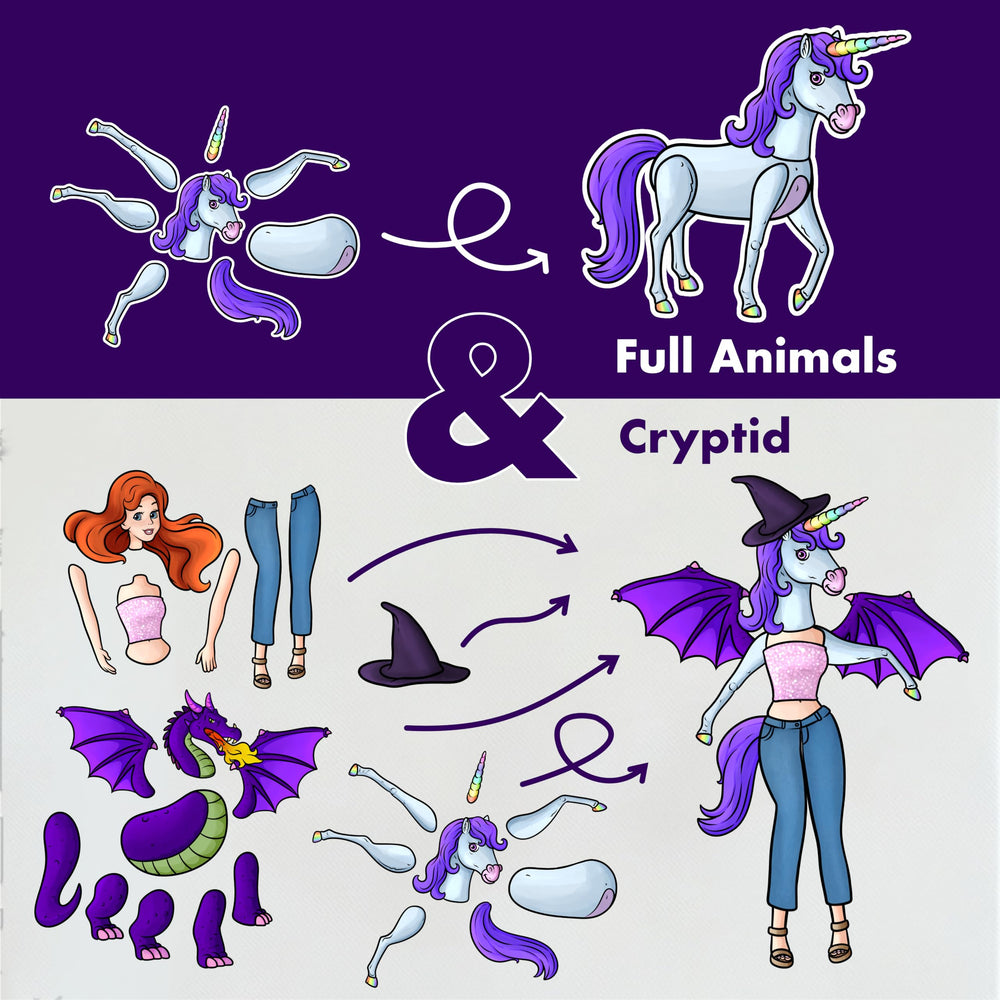 BLASTFORCRAFTS interchangeable pieces for mix-and-match cryptids.