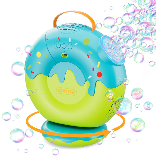 BLAXTEM donut bubble machine in green and blue, front view for backyard fun