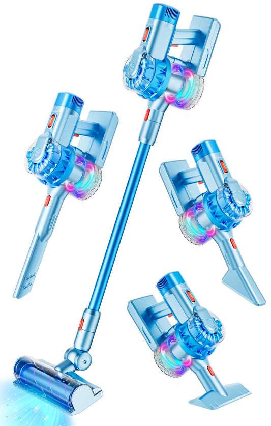BLAXTEM 4-in-1 toy vacuum light blue front view for pretend play and tidy habits.