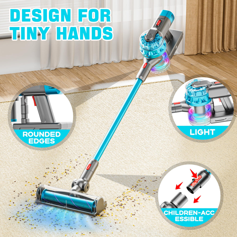 BLAXTEM attachments for roller, crevice, dusting, and wide mouth enable versatile pretend cleaning.