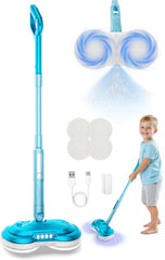 BLAXTEM kids electric spin mop light-blue assembled for realistic pretend cleaning.