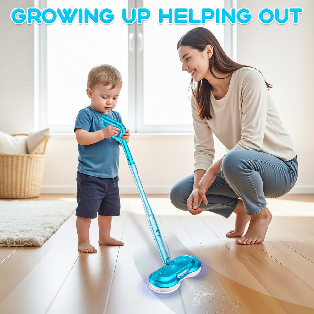 BLAXTEM four removable mop pads simplify quick changes during pretend chores.