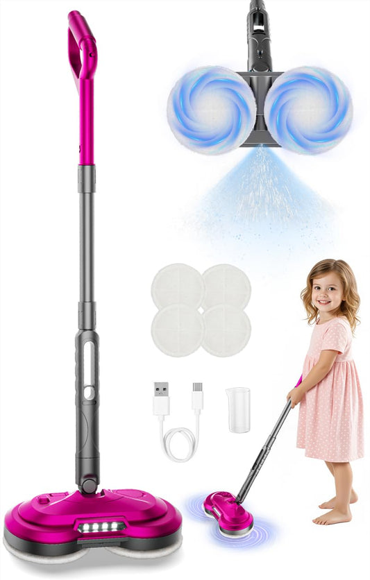BLAXTEM Kids Electric Spin Mop Toy in rose red for imaginative cleaning play.